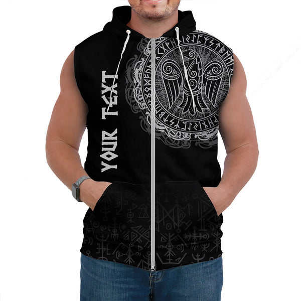 Custom Viking Sleeveless Hoodie Celtic Raven Tattoo