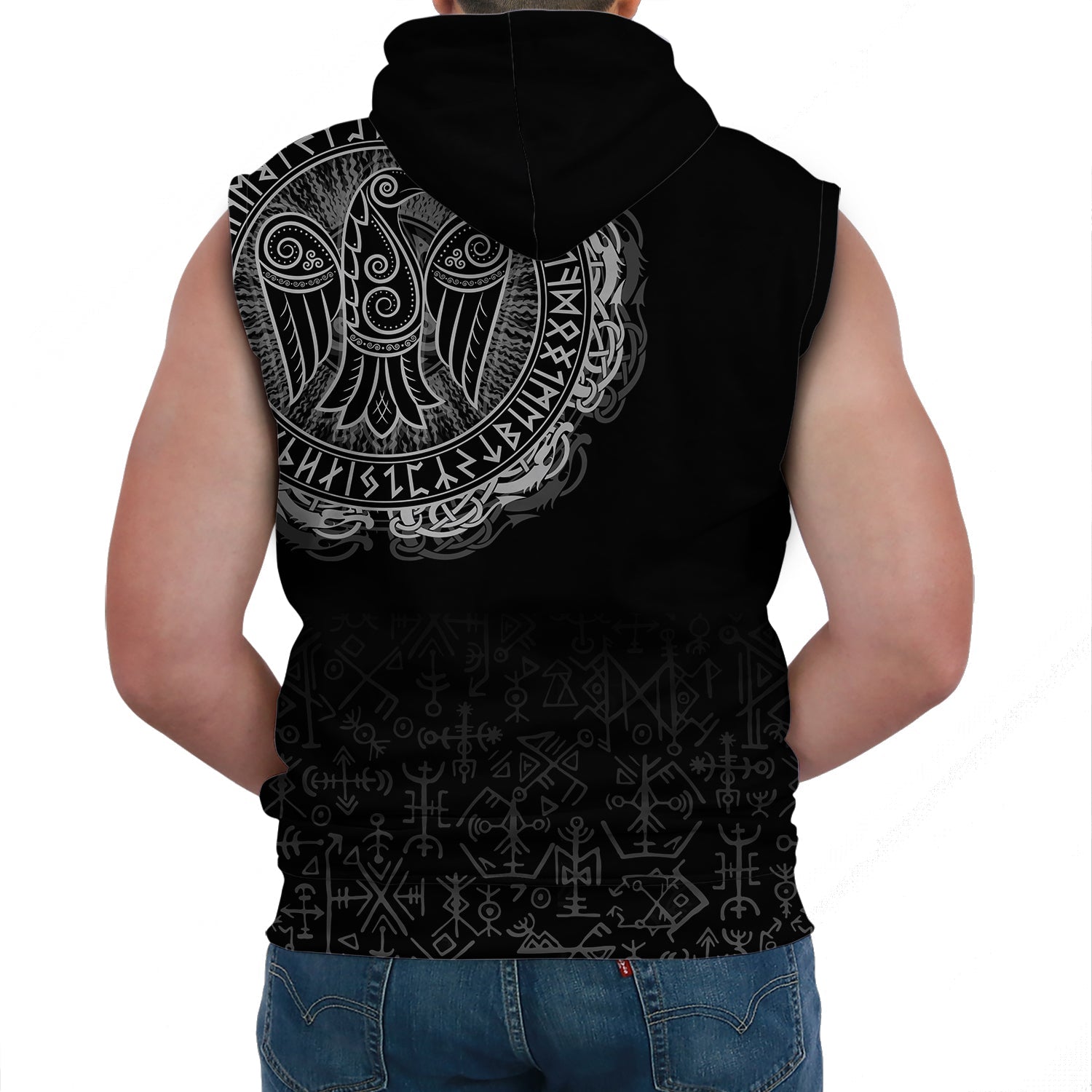 Custom Viking Sleeveless Hoodie Celtic Raven Tattoo