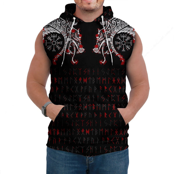 Viking Sleeveless Hoodie. Double Dragon Tattoo And Vegvisir Blood