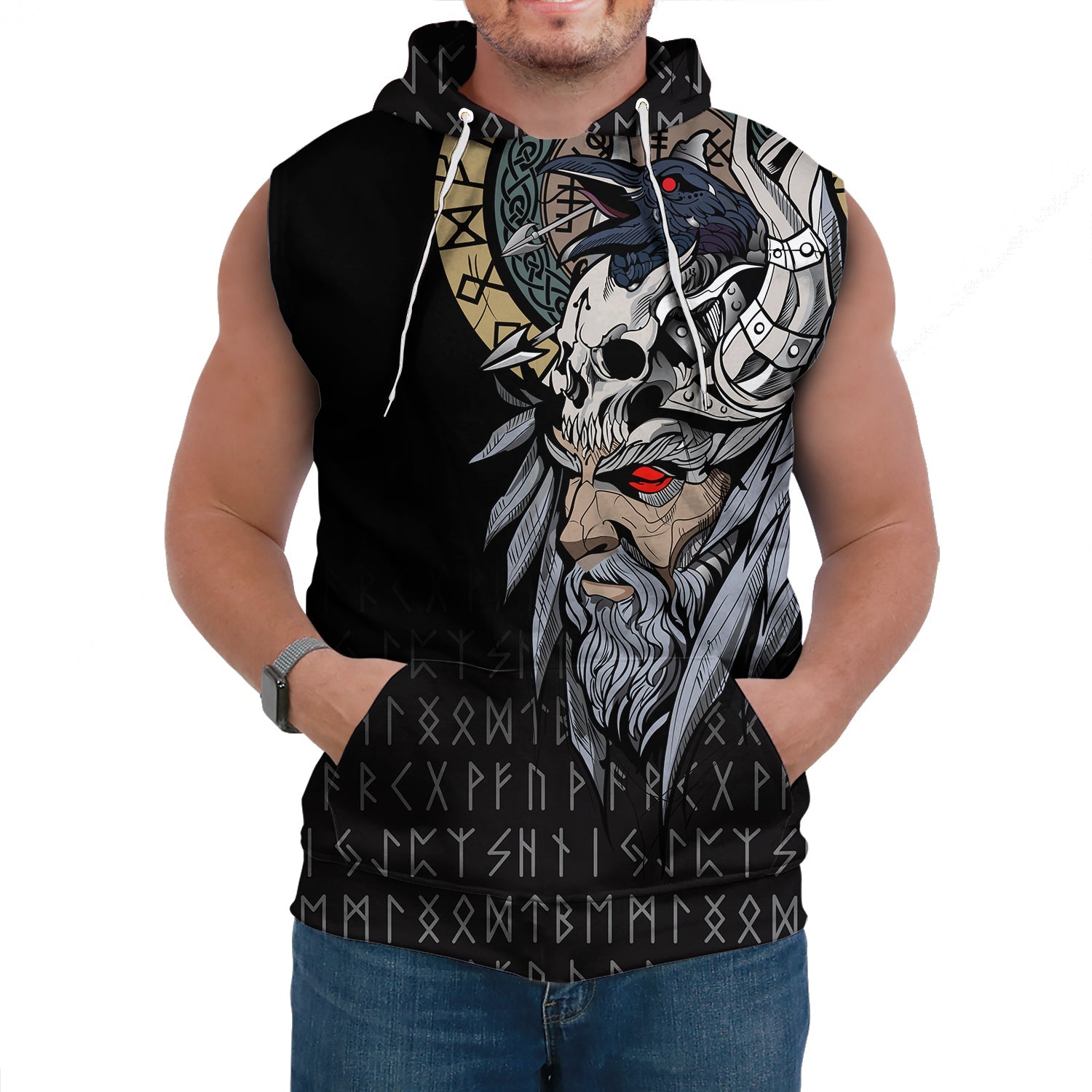 Viking Sleeveless Hoodies Viking Odin Raven