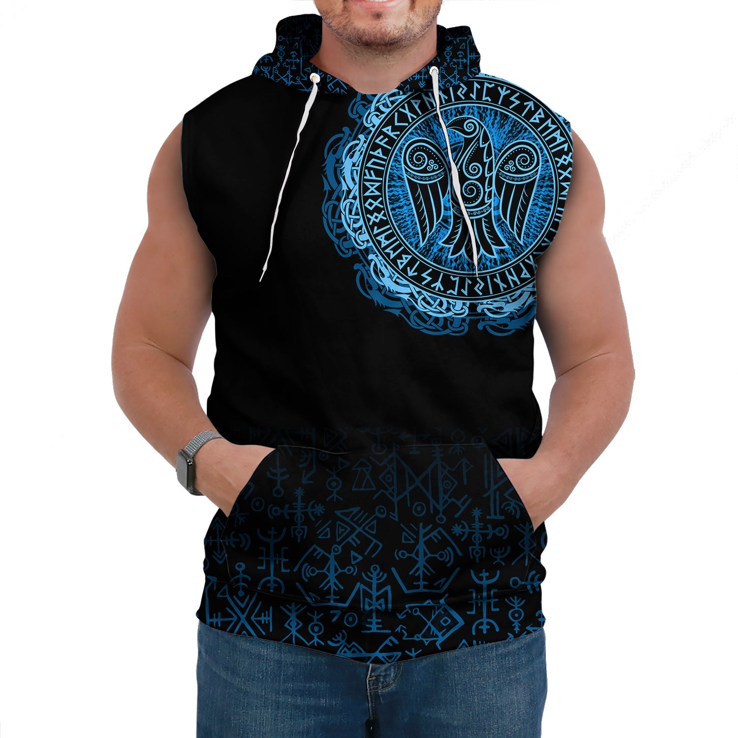 Viking Sleeveless Hoodie Raven Celtic Cyan