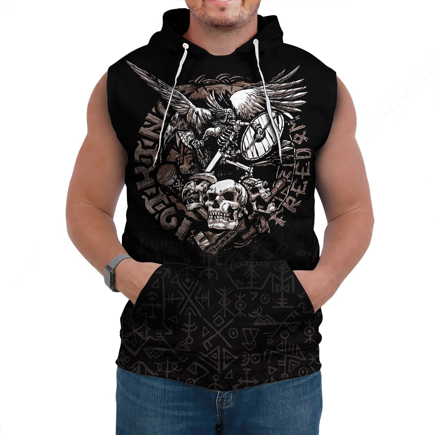 Custom Viking Sleeveless Hoodie Warrior Odin Tattoo