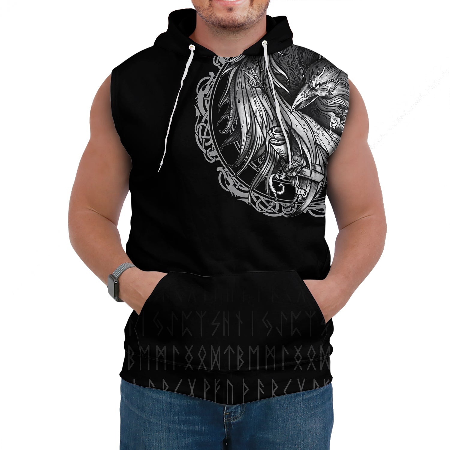 Viking Sleeveless Hoodie Norse Raven Tattoo