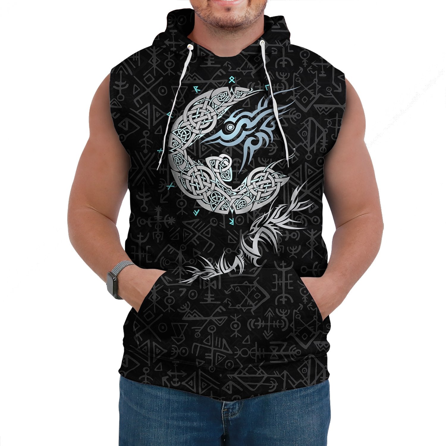 Viking Sleeveless Hoodie Fenrir Wolf  Style Ver01