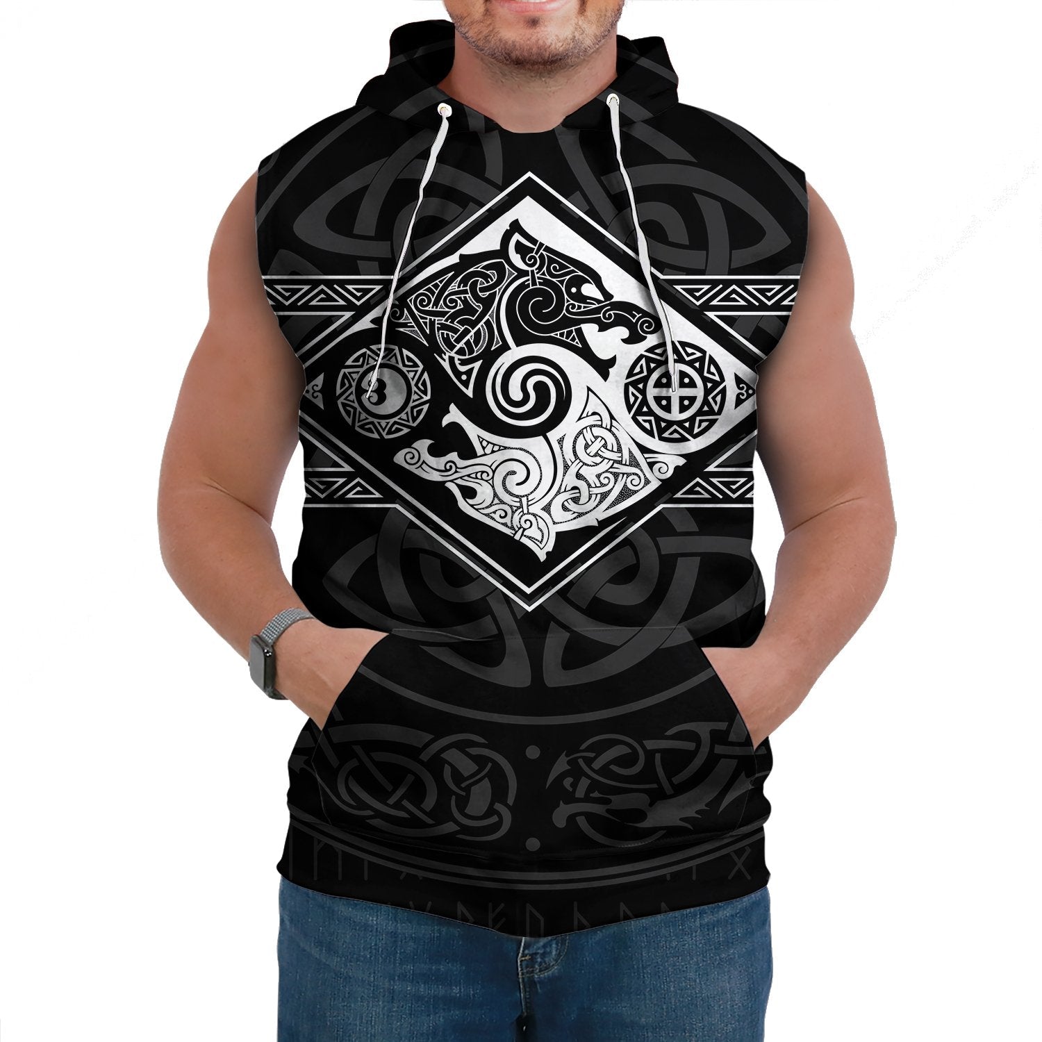 Viking Sleeveless Hoodie The Wolves Skoll And Hati