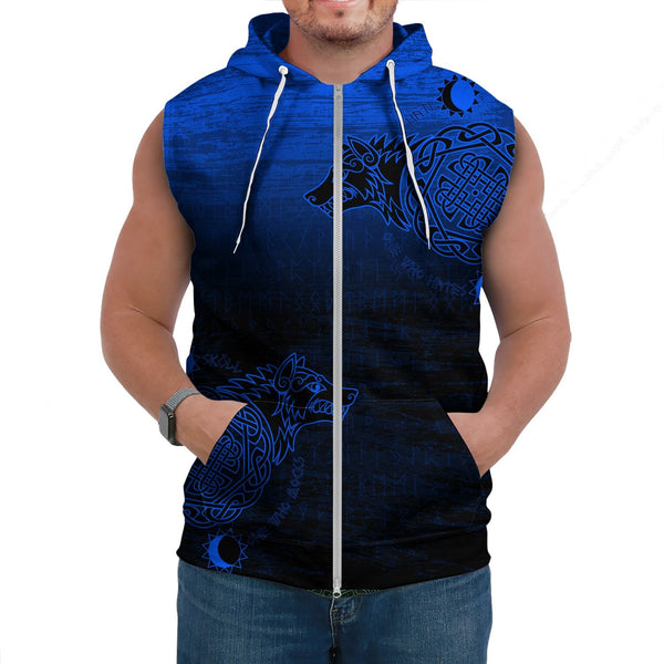 Viking Sleeveless Hoodie Skoll And Hati Blue