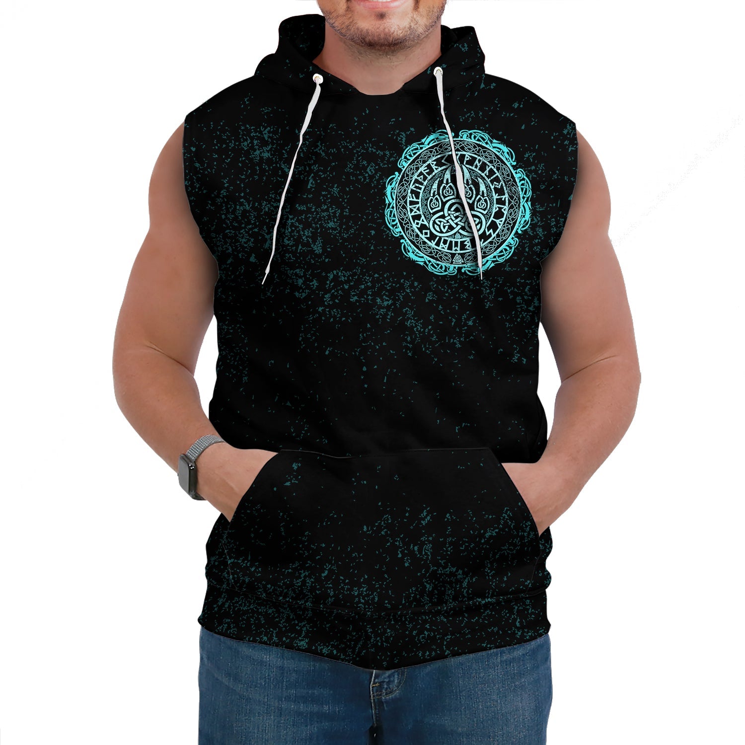 Viking Sleeveless Hoodies Viking Bear Claws Cyan Tattoo