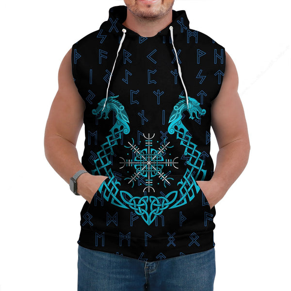 Viking Sleeveless Hoodie Aegishjalmur Helm Of Awe Blue Edition