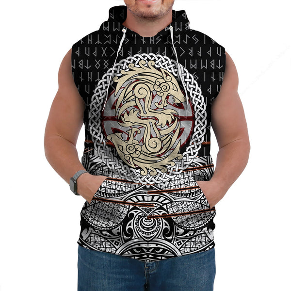 Viking Sleeveless Hoodie Fenrir Vikings Tattoo 3D