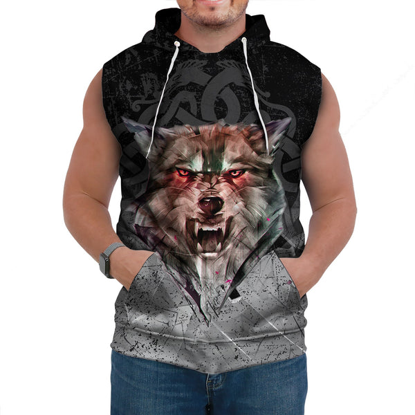 Viking Sleeveless Hoodie Fenrir Norse Wolf