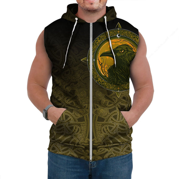 Viking Sleeveless Hoodie Ethnic Odin Raven Gold