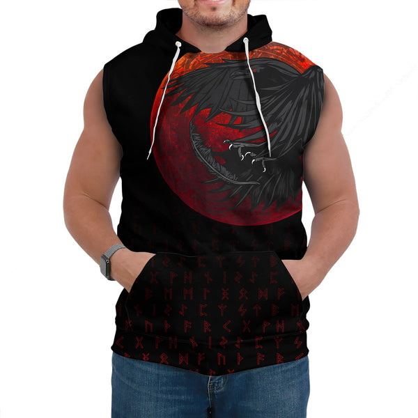 Viking Sleeveless Hoodies Viking Raven Blood Moon