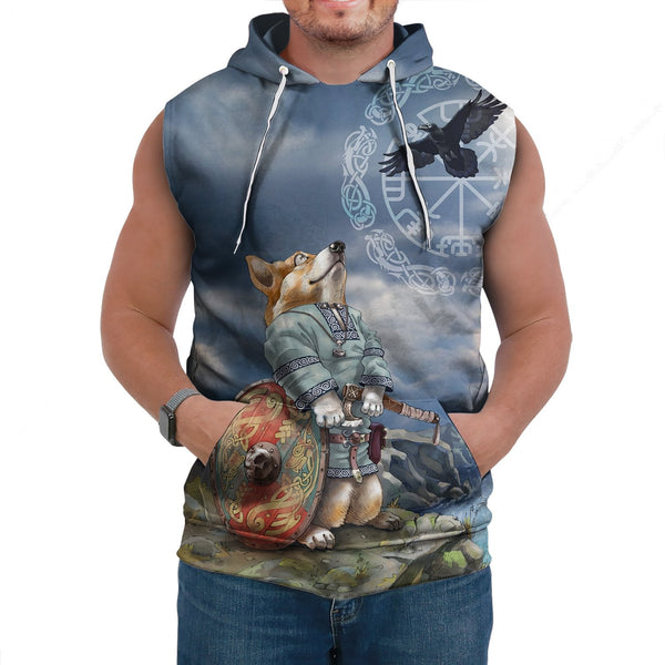 Viking Sleeveless Hoodie Corgi