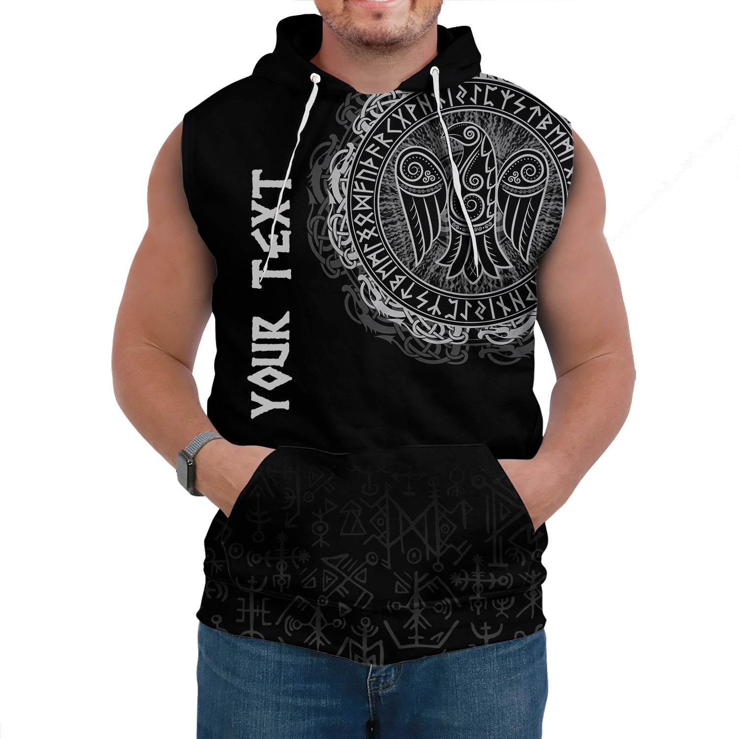 Custom Viking Sleeveless Hoodie Celtic Raven Tattoo