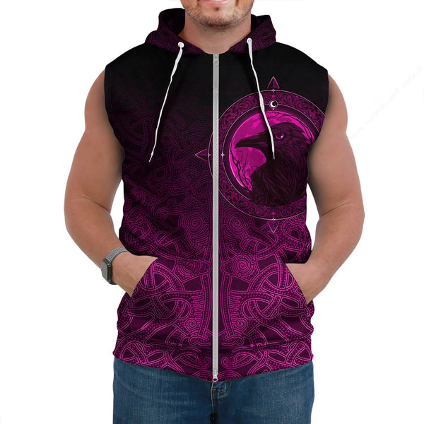 Viking Sleeveless Hoodie Ethnic Odin Raven Pink