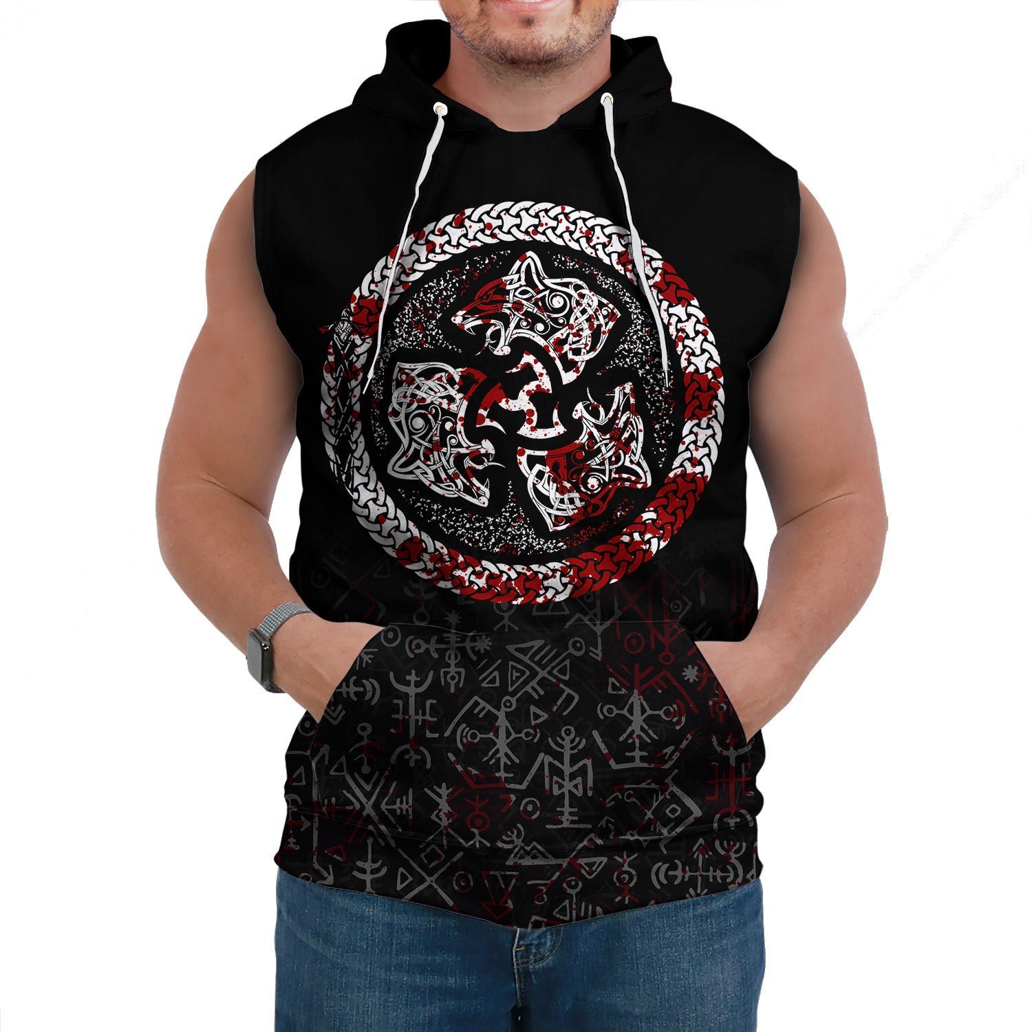 Viking Sleeveless Hoodies Fierce Blood Wolf Symbol Of A Viking Nordic