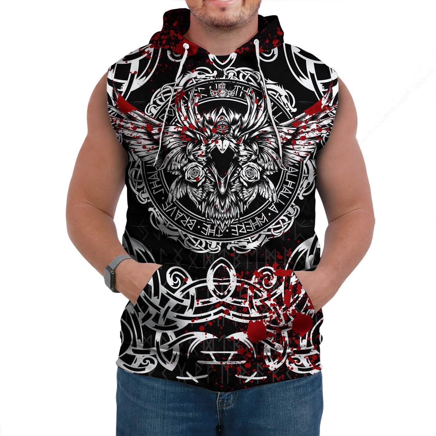 Viking Sleeveless Hoodie Raven Blood