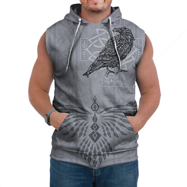 Viking Sleeveless Hoodies Odin's Celtic Raven Scandinavian Tattoo