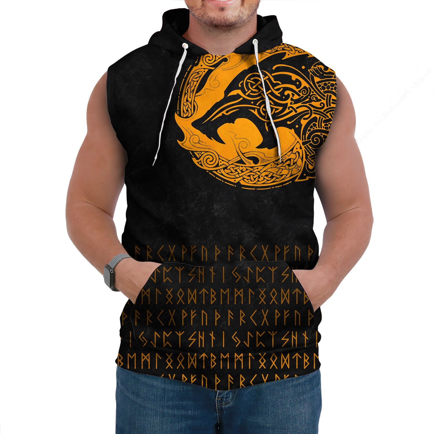 Viking Sleeveless Hoodie Fenrir Wolf Orange