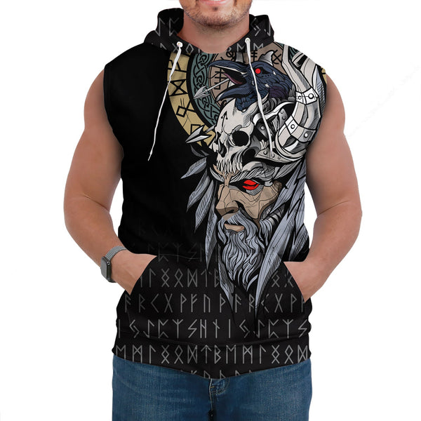 Custom Viking Sleeveless Hoodies Viking Odin Raven