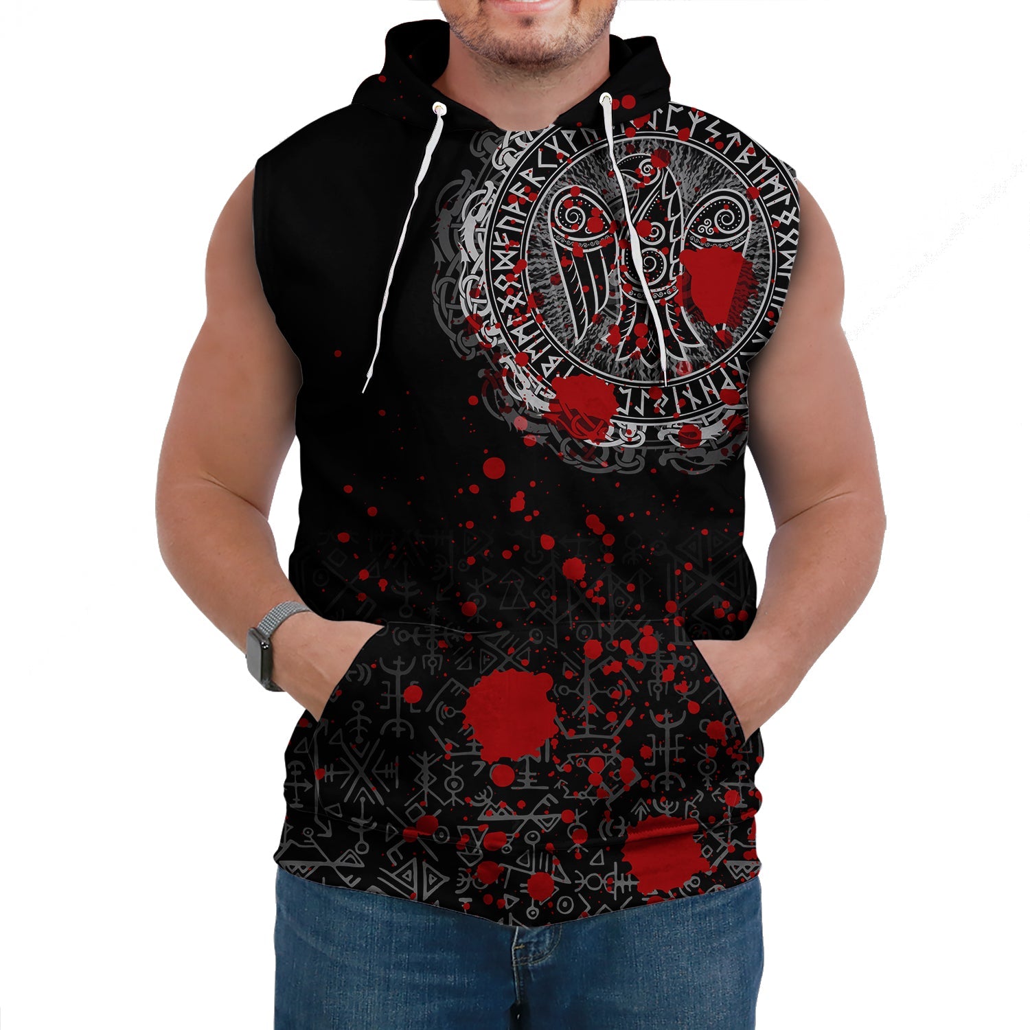 Viking Sleeveless Hoodie Raven Celtic Tattoo Blood