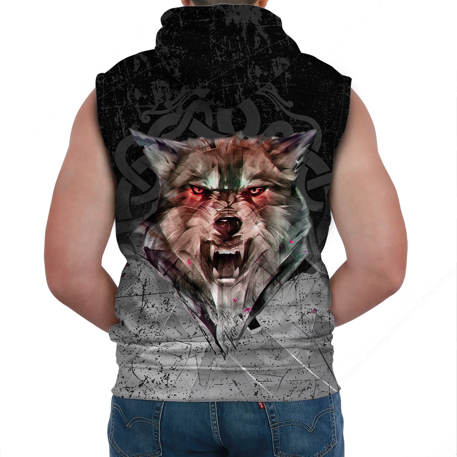 Viking Sleeveless Hoodie Fenrir Norse Wolf