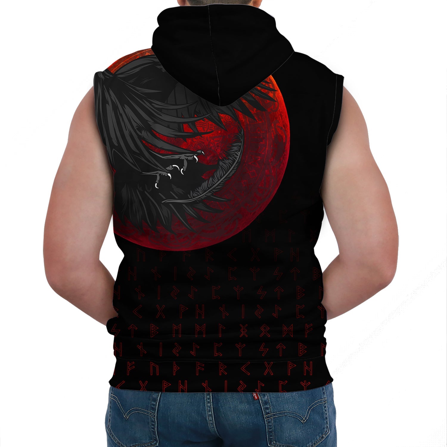 Viking Sleeveless Hoodies Viking Raven Blood Moon