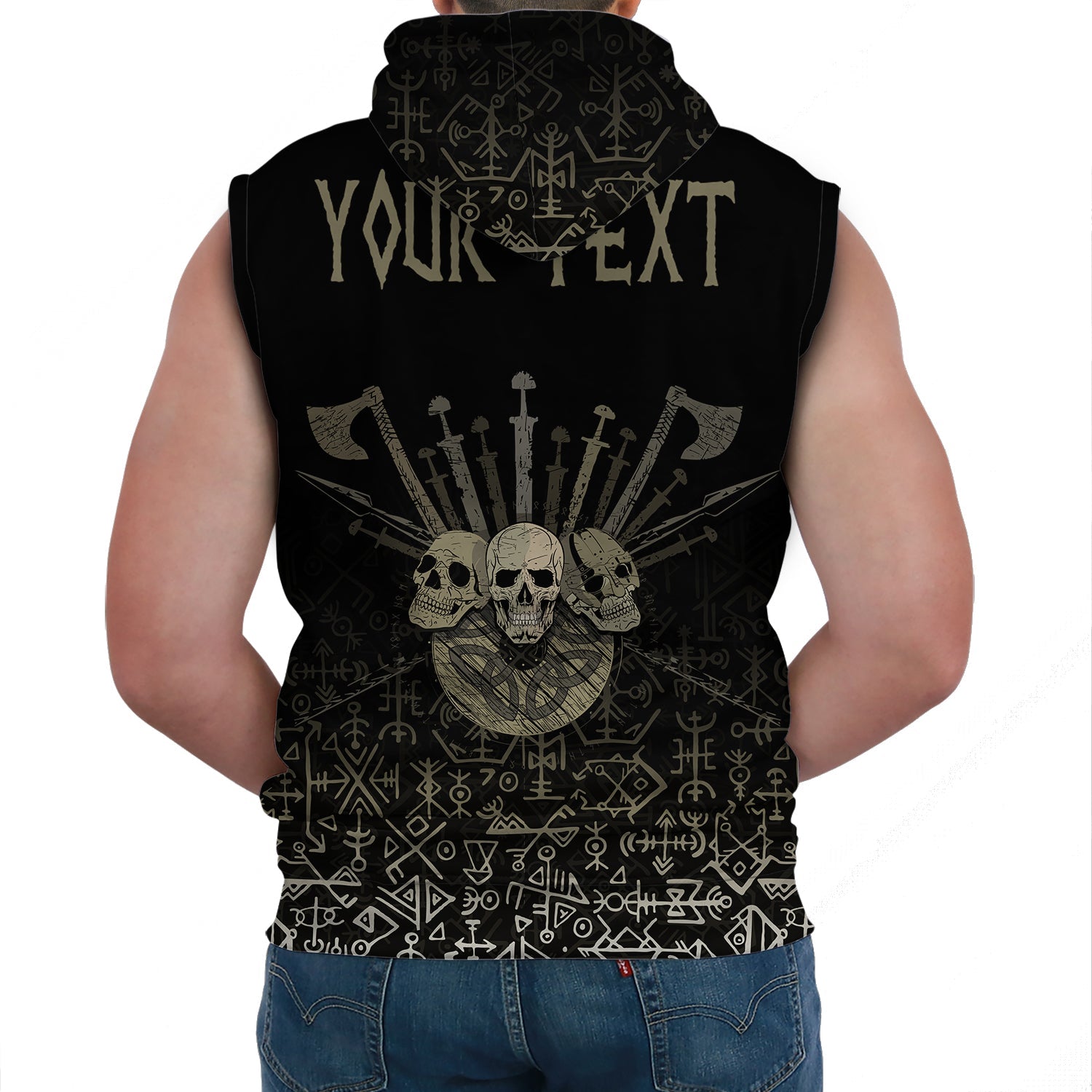 Custom Viking Sleeveless Hoodie Three Skull Of Viking