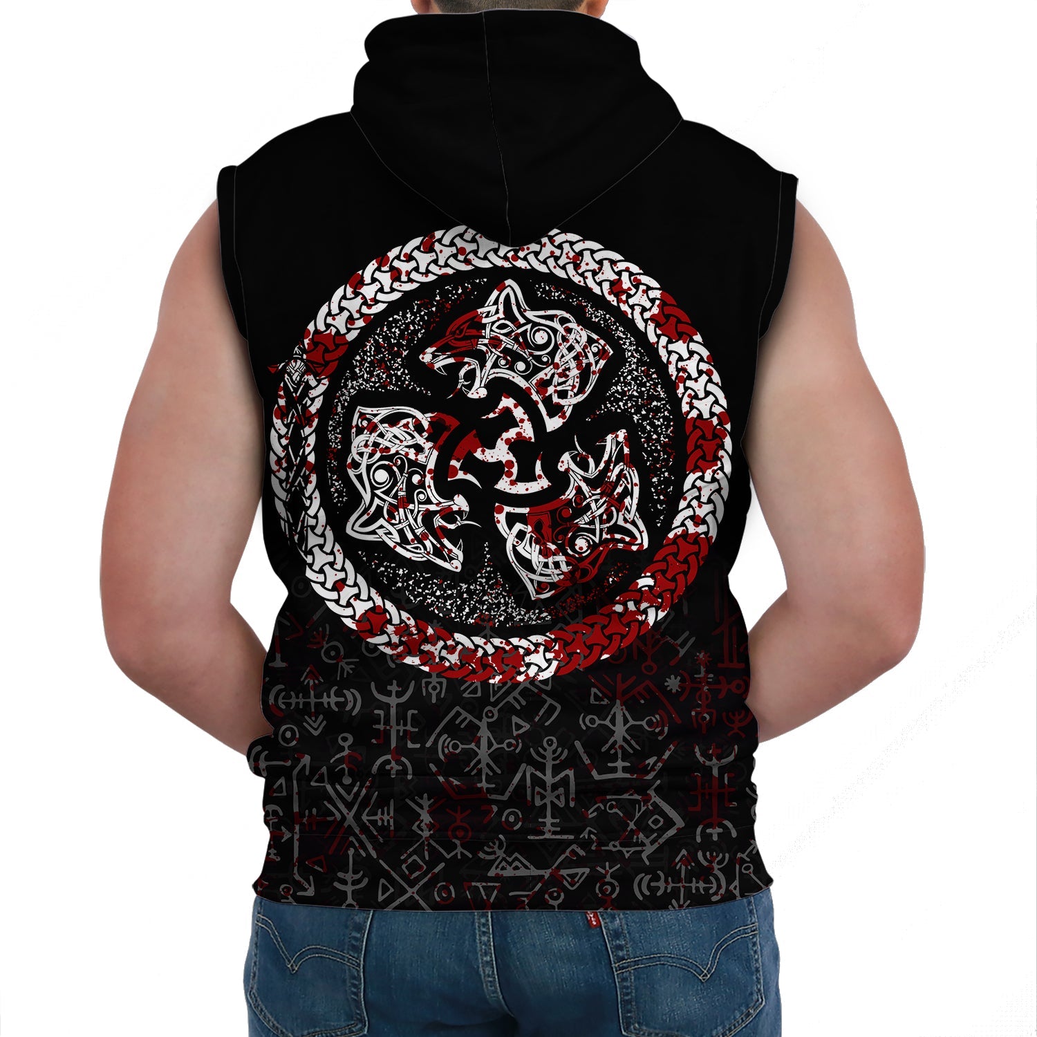 Viking Sleeveless Hoodies Fierce Blood Wolf Symbol Of A Viking Nordic