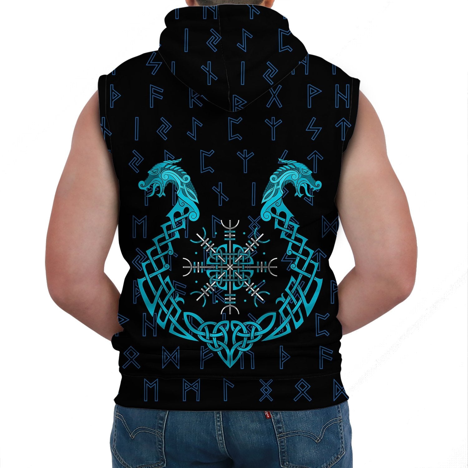 Viking Sleeveless Hoodie Aegishjalmur Helm Of Awe Blue Edition