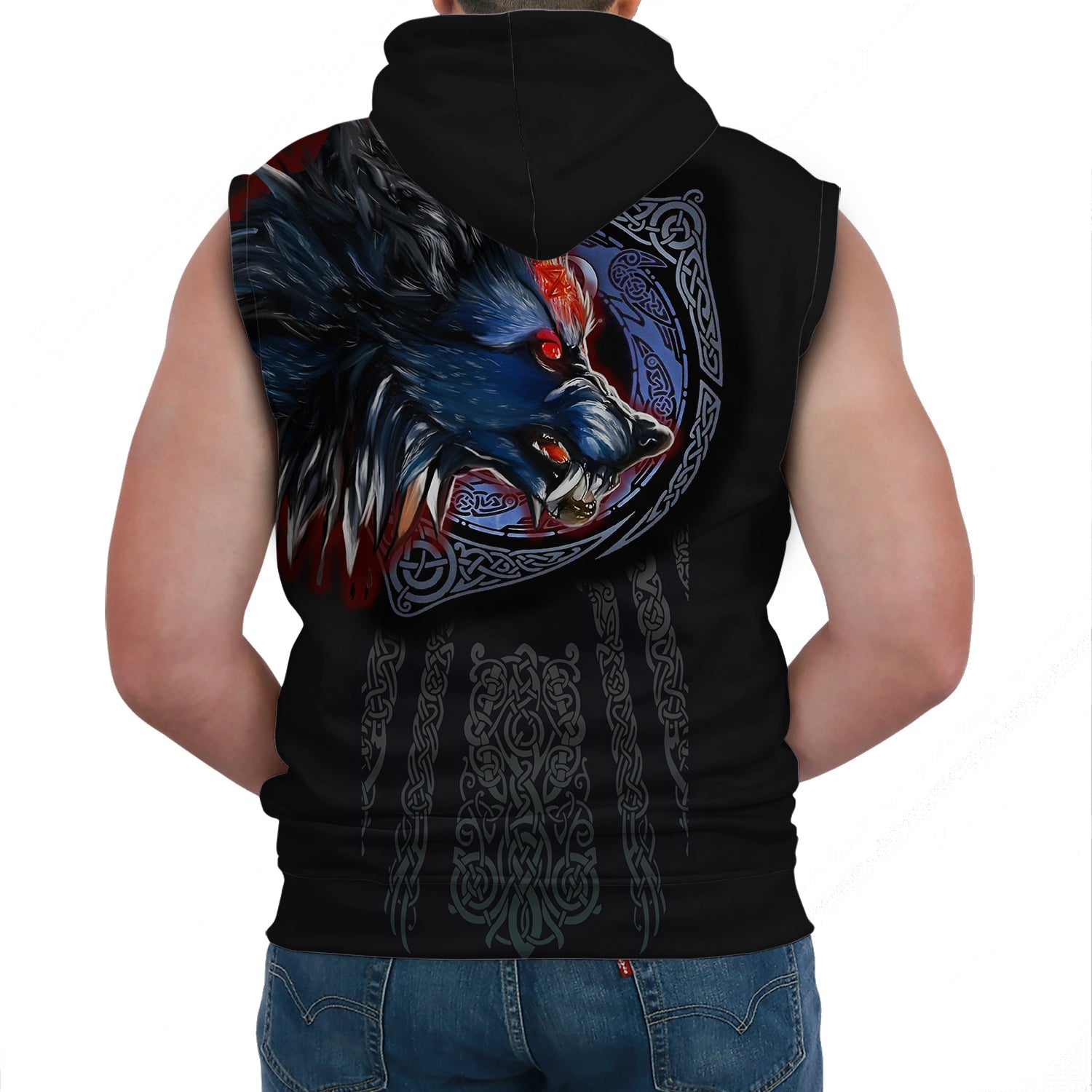 Viking Sleeveless Hoodies Viking Fenrir Wolf 3D