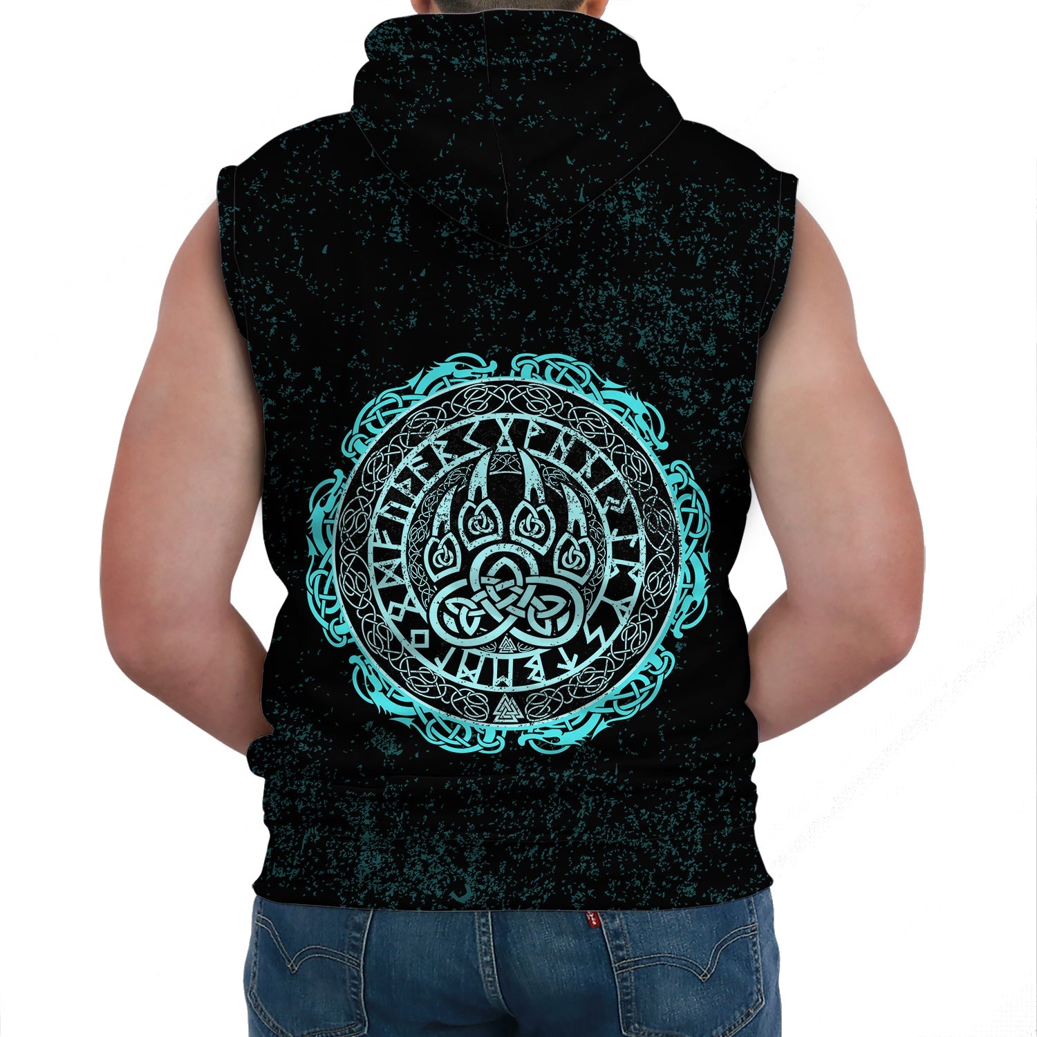 Viking Sleeveless Hoodies Viking Bear Claws Cyan Tattoo