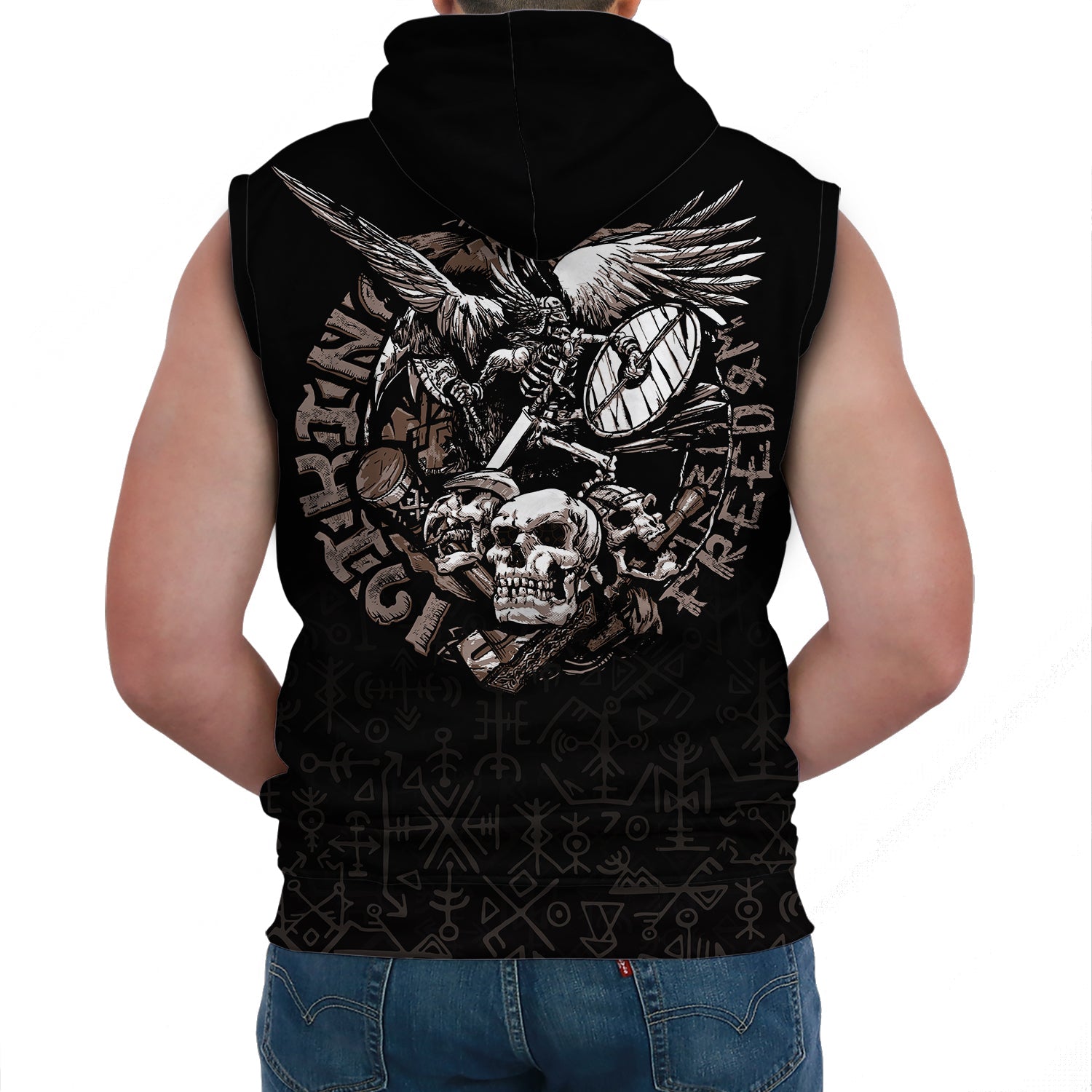 Viking Sleeveless Hoodie Warrior Odin Tattoo