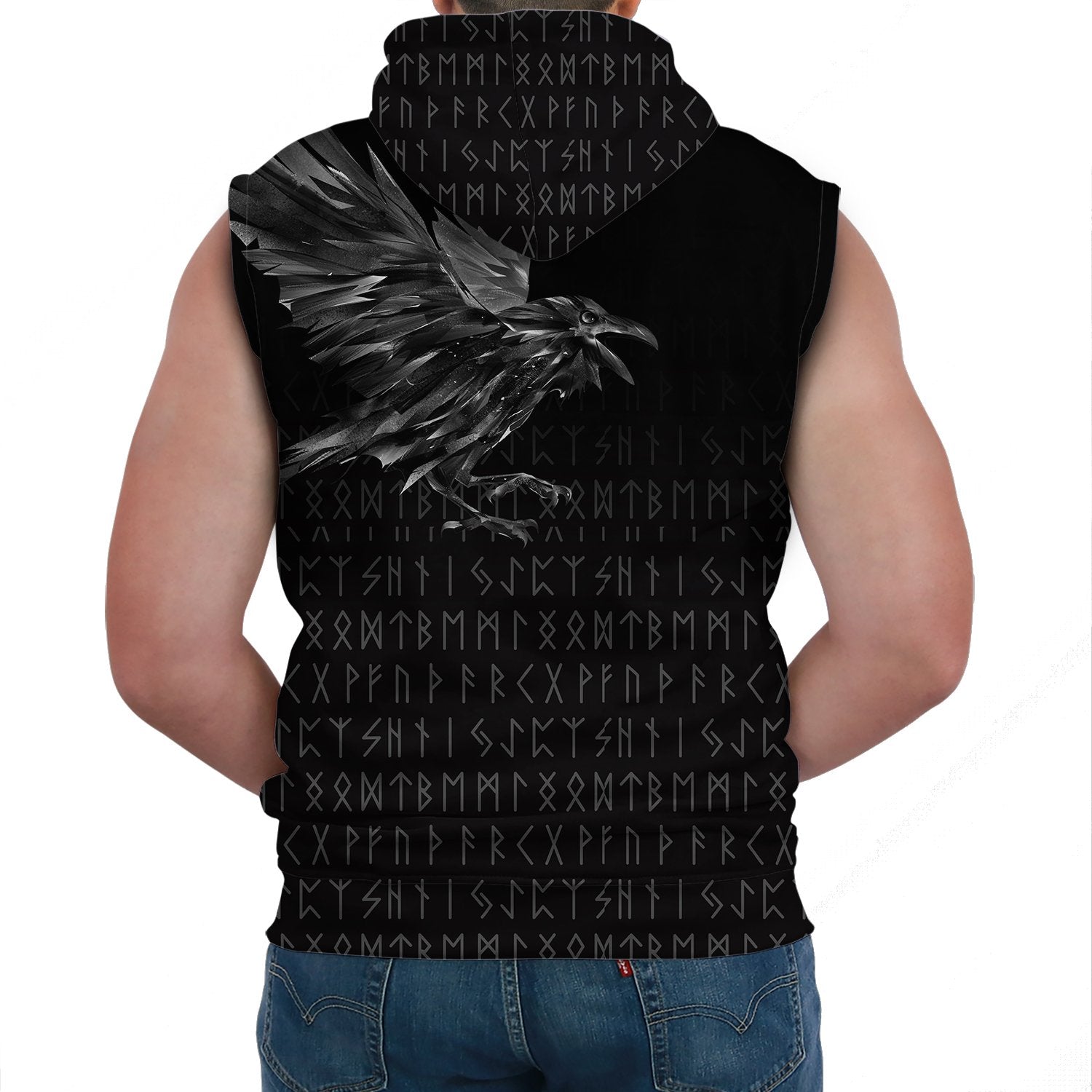 Viking Sleeveless Hoodie The Raven Of Odin Rune