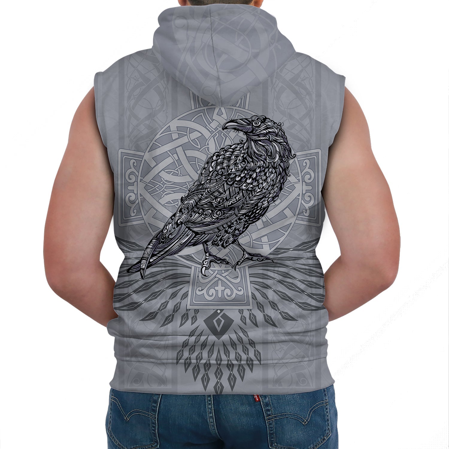 Viking Sleeveless Hoodies Odin's Celtic Raven Scandinavian Tattoo