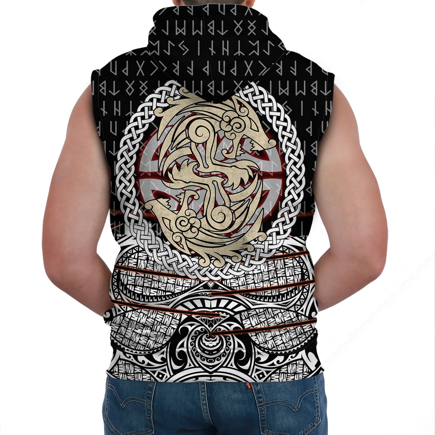 Viking Sleeveless Hoodie Fenrir Vikings Tattoo 3D