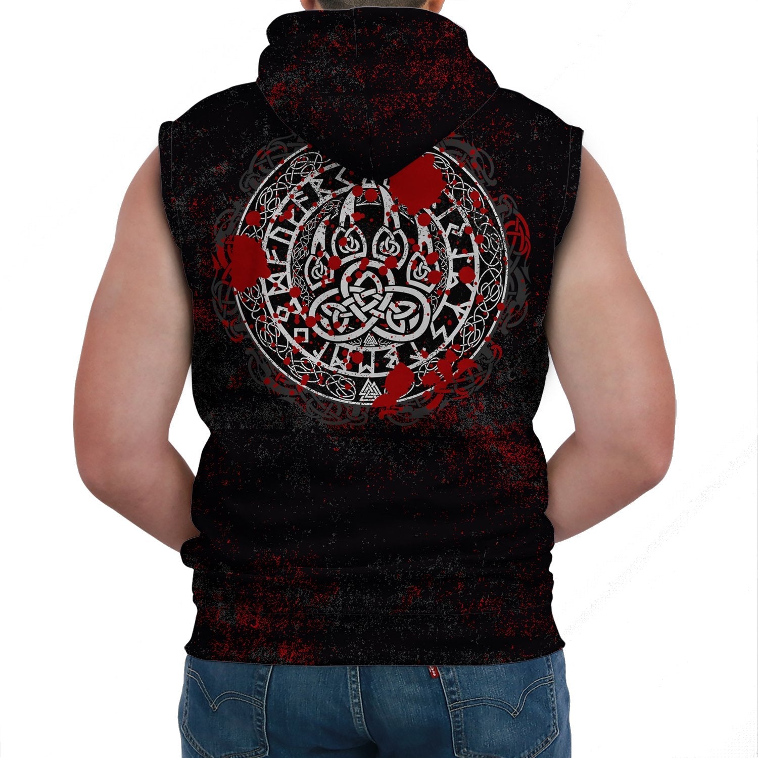 Viking Sleeveless Hoodie Viking Bear Claws Blood Tattoo