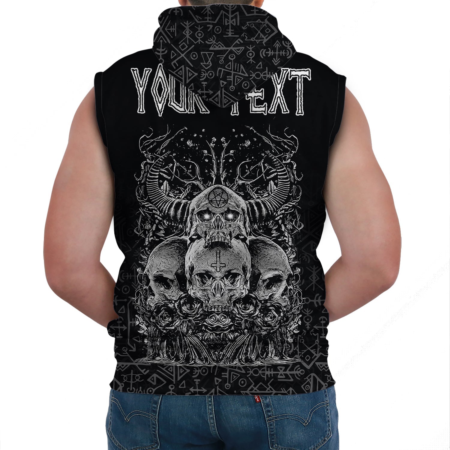 Custom Viking Sleeveless Hoodie Skull Honor