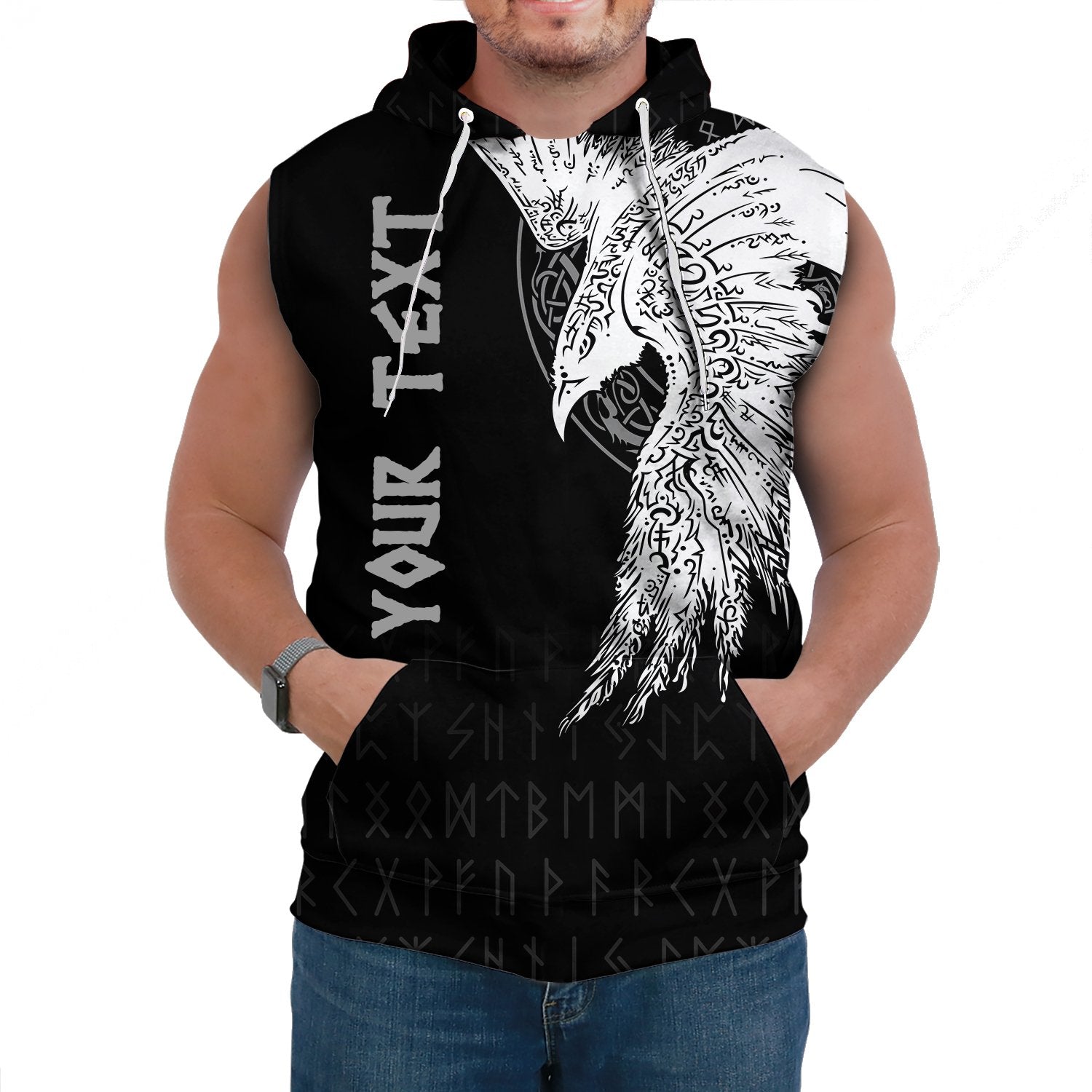 Custom Viking Sleeveless Hoodie Mystical Raven Tattoo Special