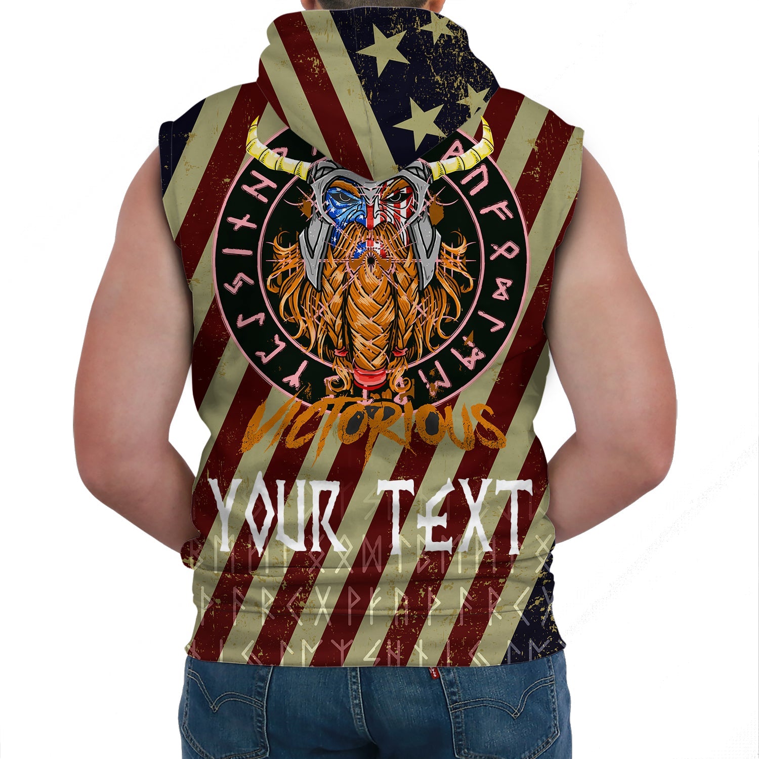 Custom Viking Sleeveless Hoodies American Warrior Victorious