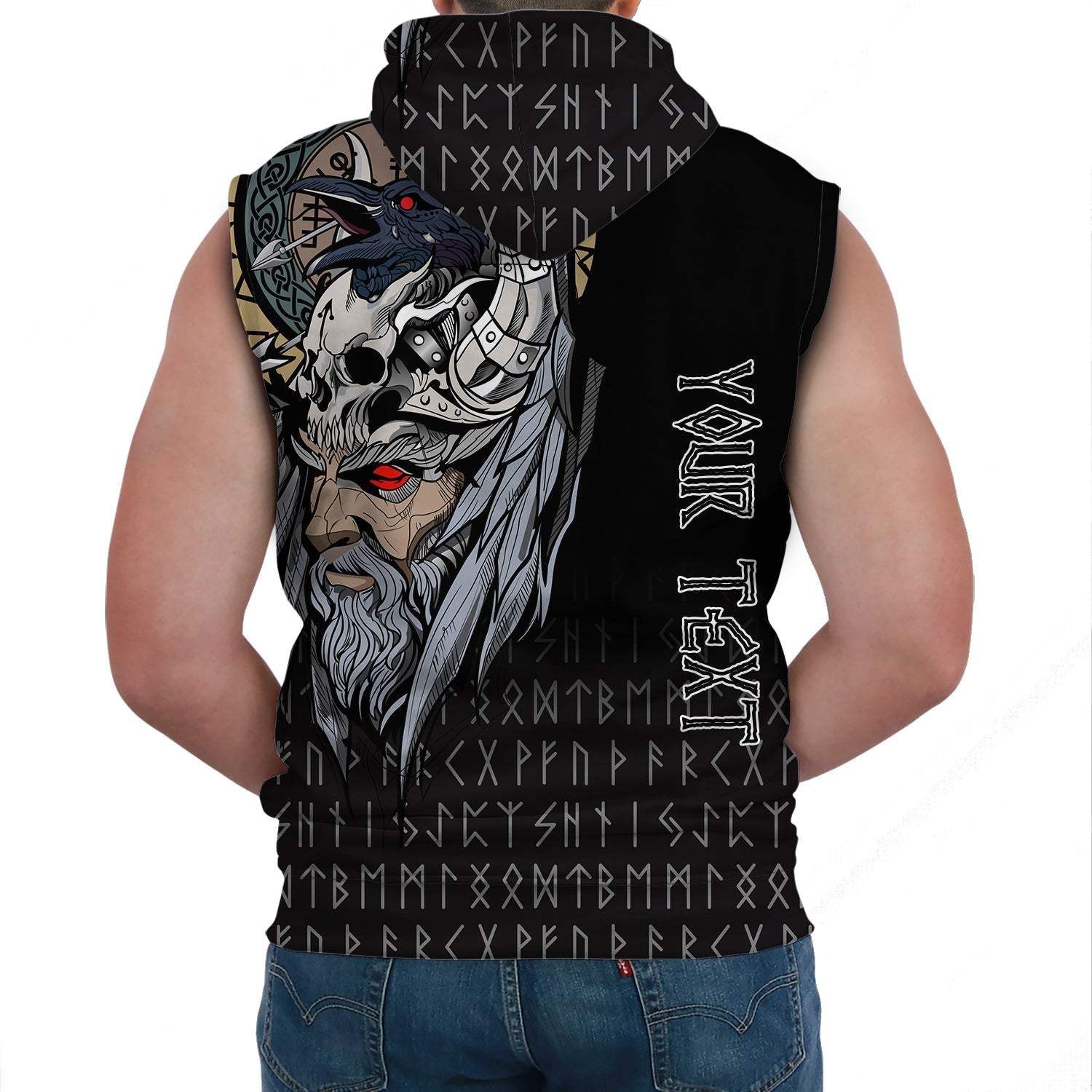 Custom Viking Sleeveless Hoodies Viking Odin Raven