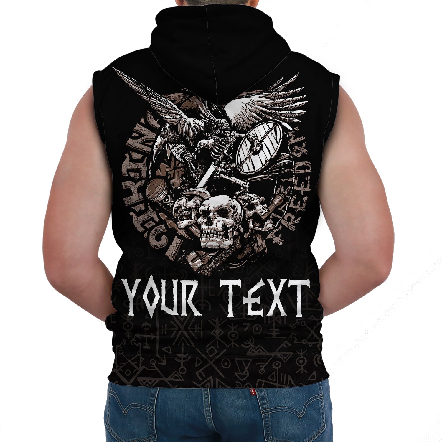 Custom Viking Sleeveless Hoodie Warrior Odin Tattoo