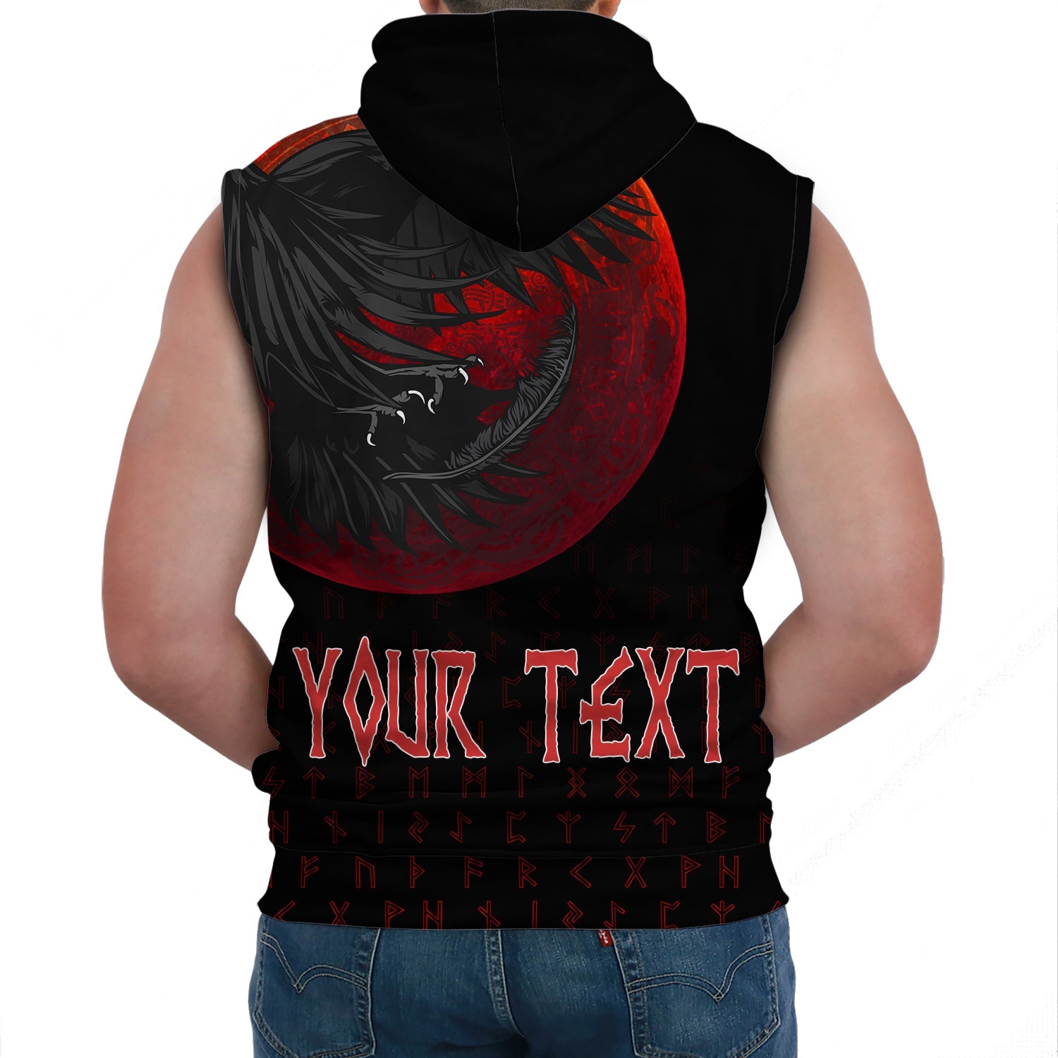 Custom Viking Sleeveless Hoodies Viking Raven Blood Moon