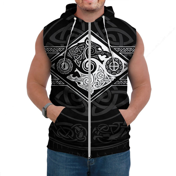 Viking Sleeveless Hoodie The Wolves Skoll And Hati