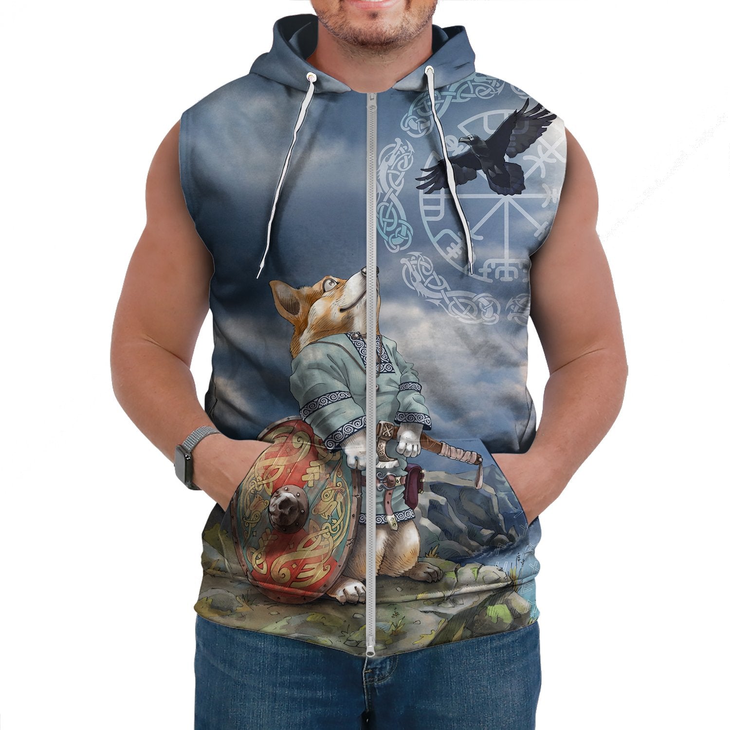 Viking Sleeveless Hoodie Corgi