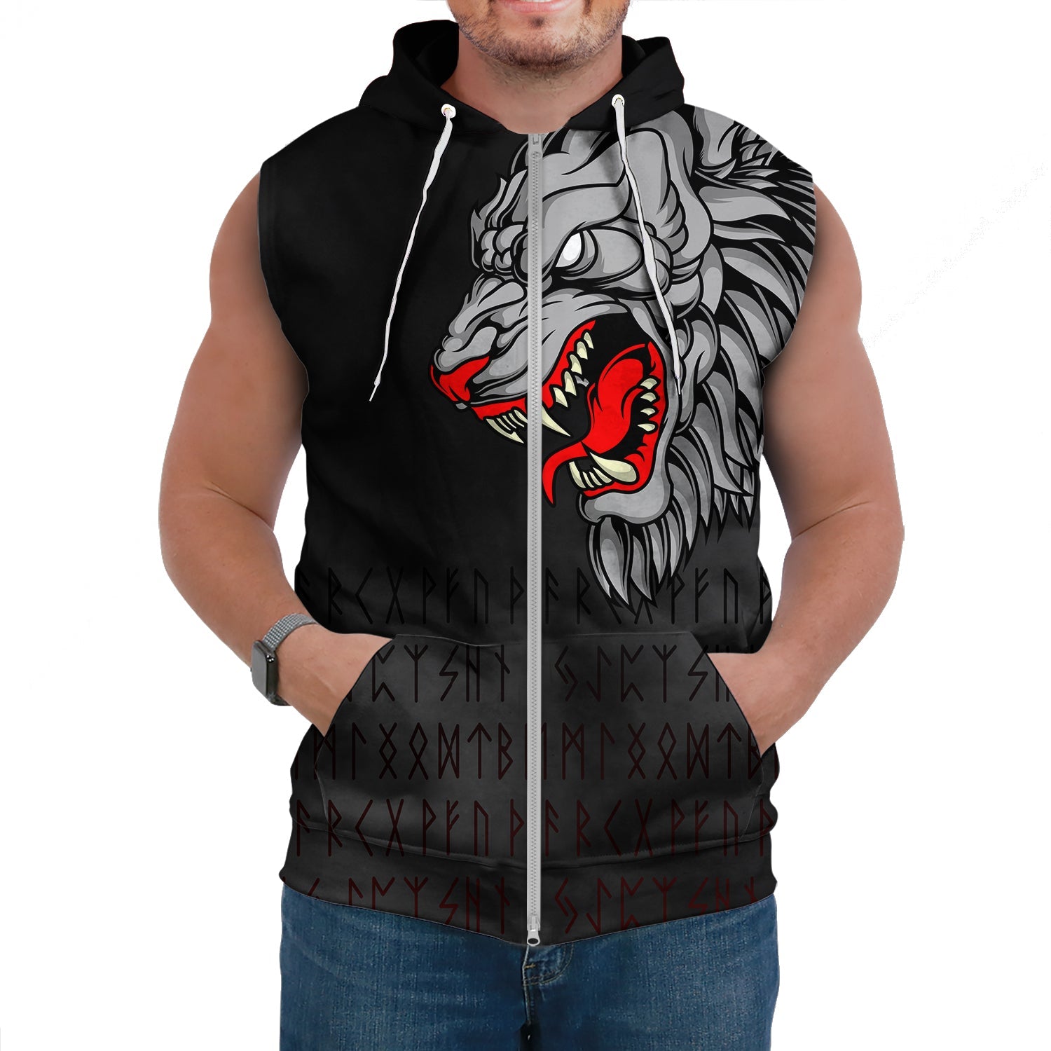 Viking Sleeveless Hoodie Killer Wolf Tattoo