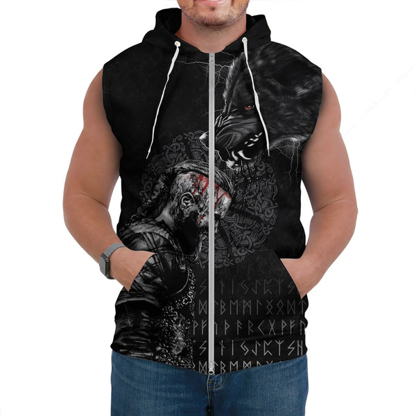 Viking Sleeveless Hoodie Ragnar and Wolf