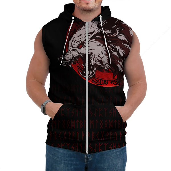 Viking Sleeveless Hoodie Wolf Blood Moon