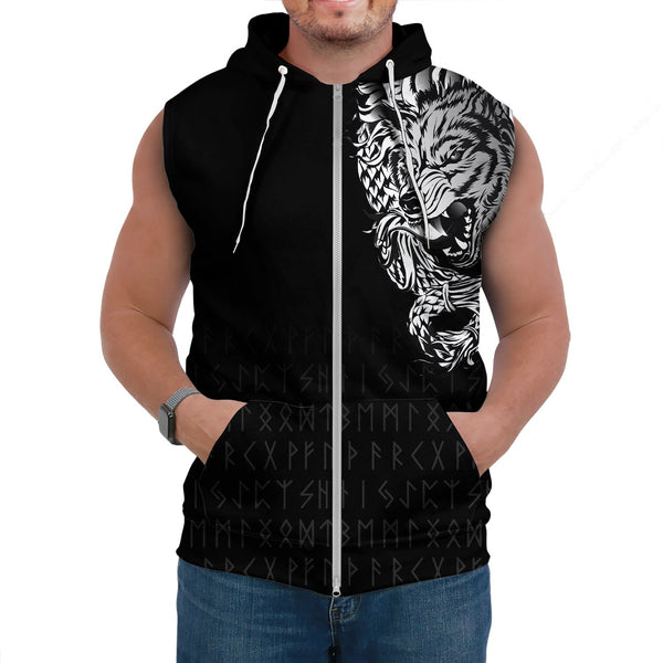 Viking Sleeveless Hoodie Dark Norse Wolf Tattoo