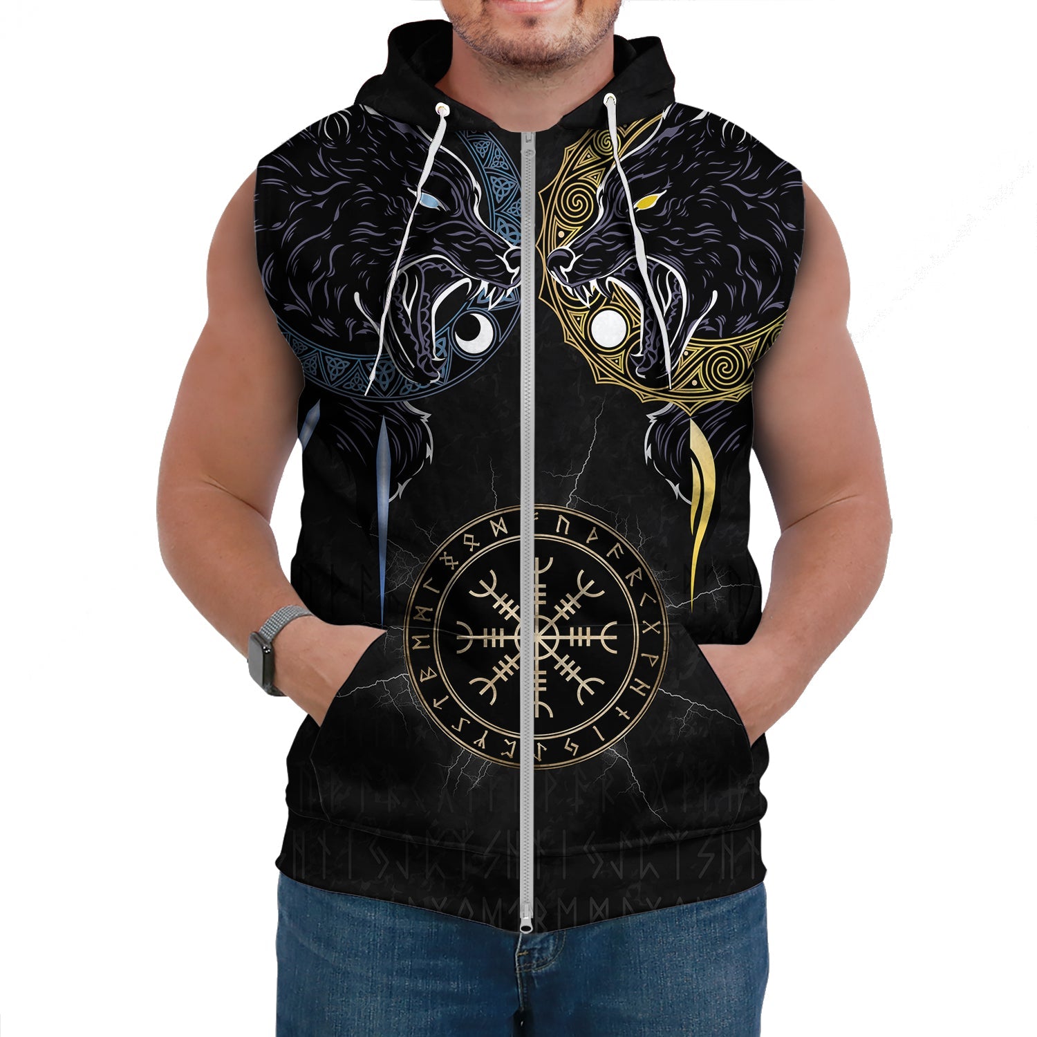 Viking Sleeveless Hoodie Hati And Skoll Tattoo